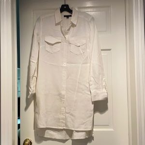 White linen shirt dress